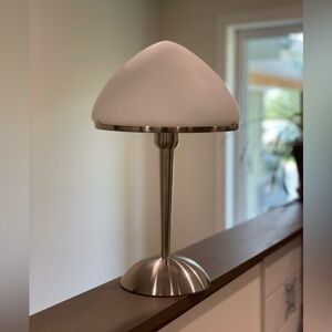 Vintage Mushroom Chrome Touch Table Lamp with Matte Glass Shade, 80s, 15.5” Tall